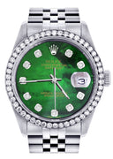 Diamond Mens Rolex Datejust Watch 16200 | 36Mm | Green Diamond Mother Of Pearl Dial | Jubilee Band