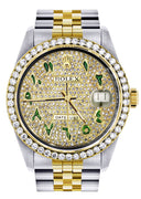 Diamond Gold Rolex Watch For Men 16233 | 36Mm | Custom Green Arabic Full Diamond Dial | Jubilee Band