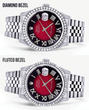 Diamond Mens Rolex Datejust Watch 16200 | 36Mm | Diamond Red Roman Numeral Dial | Jubilee Band
