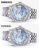 Diamond Mens Rolex Datejust Watch 16200 | 36Mm | Blue Mother Of Pearl Roman Numeral Dial | Jubilee Band