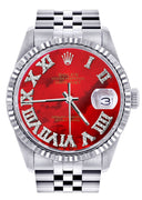 Mens Rolex Datejust Watch 16200  | 36Mm | Red Mother of Pearl Roman Numeral Dial | Jubilee Band