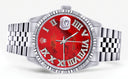 Mens Rolex Datejust Watch 16200  | 36Mm | Red Mother of Pearl Roman Numeral Dial | Jubilee Band