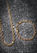 Solid Gold Plated Rope Chain & Bracelet ( 6 Mm )