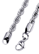 White Gold Plated Mens Solid Rope Chain