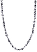 White Gold Plated Mens Solid Rope Chain