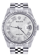 Womens Rolex Datejust Watch 16200  | 36Mm | White Textured Roman Numeral Dial | Fluted Bezel | Jubilee Band