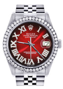 Diamond Mens Rolex Datejust Watch 16200 | 36Mm | Red Black Roman Numeral Dial | Jubilee Band