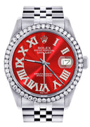 Diamond Mens  Rolex Datejust Watch 16200 | 36Mm | Red Roman Numeral Dial | Jubilee Band