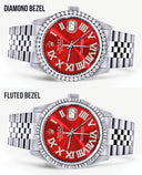 Diamond Mens  Rolex Datejust Watch 16200 | 36Mm | Red Roman Numeral Dial | Jubilee Band