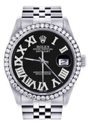 Diamond Mens Rolex Datejust Watch 16200 | 36Mm | Black Roman Numeral Dial | Jubilee Band