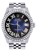 Diamond Mens Rolex Datejust Watch 16200 | 36Mm | Blue Black Roman Numeral Dial | Jubilee Band