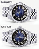 Diamond Mens Rolex Datejust Watch 16200 | 36Mm | Blue Black Roman Numeral Dial | Jubilee Band