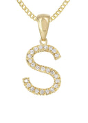 14K Gold Diamond Ladies Initial Pendant and Cuban Chain .75 Carats