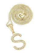 14K Gold Diamond Ladies Initial Pendant and Cuban Chain .75 Carats