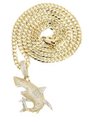 10K Yellow Gold Cuban Chain & Cz Shark Pendant | Appx. 15.3 Grams