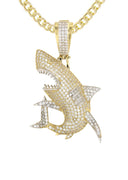 10K Yellow Gold Cuban Chain & Cz Shark Pendant | Appx. 15.3 Grams