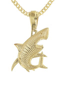 10K Yellow Gold Cuban Chain & Cz Shark Pendant | Appx. 15.3 Grams