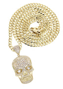 10K Yellow Gold Chain & Cz Skull Head Pendant | Appx. 19.4 Grams
