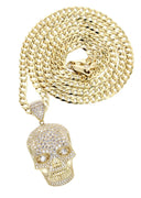 10K Yellow Gold Chain & Cz Skull Head Pendant | Appx. 19.4 Grams