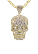 10K Yellow Gold Chain & Cz Skull Head Pendant | Appx. 19.4 Grams