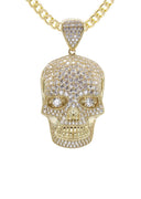 10K Yellow Gold Chain & Cz Skull Head Pendant | Appx. 19.4 Grams