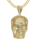 10K Yellow Gold Chain & Cz Skull Head Pendant | Appx. 19.4 Grams