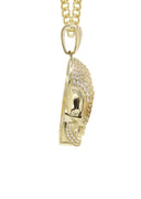 10K Yellow Gold Chain & Cz Skull Head Pendant | Appx. 19.4 Grams