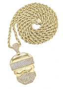 10K Yellow Gold Chain & Cz Skull Bandit Pendant | Appx. 20 Grams