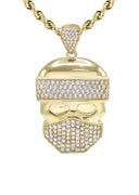 10K Yellow Gold Chain & Cz Skull Bandit Pendant | Appx. 20 Grams