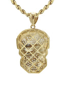 10K Yellow Gold Chain & Cz Skull Bandit Pendant | Appx. 20 Grams
