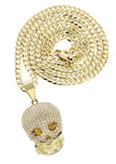 10K Yellow Gold Chain & Cz Skull Head Pendant | Appx. 21 Grams