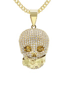 10K Yellow Gold Chain & Cz Skull Head Pendant | Appx. 21 Grams