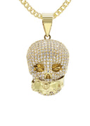 10K Yellow Gold Chain & Cz Skull Head Pendant | Appx. 21 Grams