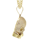 10K Yellow Gold Chain & Cz Skull Head Pendant | Appx. 21 Grams