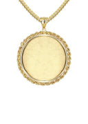 14K Yellow Gold Round Rope Link Picture Pendant Necklace | Appx. 1.2 Inch
