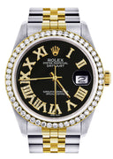 Gold & Steel Rolex Datejust Watch 16233 for Men | 36Mm | Black Roman Dial | Jubilee Band