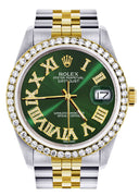 Gold & Steel Rolex Datejust Watch 16233 for Men | 36Mm | Green Roman Dial | Jubilee Band