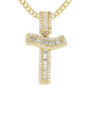 14K Yellow Gold Letter "T" Baguette Diamond Necklace | 1.85 Carats