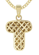 10K Yellow Gold Bubble Letter "T" CZ Necklace | Appx. 13 Grams