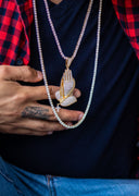 Gold Plated Iced Out Praying Hands & Tennis Chain Setup