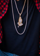Gold Plated Iced Out Praying Hands & Tennis Chain Setup