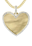 Diamond 10K Yellow Gold Large Heart Picture Pendant Necklace | 2.91 Carats | Appx. 21 Grams