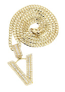 14K Yellow Gold Letter "V" Baguette Diamond Necklace | 1.81 Carats