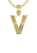 14K Yellow Gold Letter "V" Baguette Diamond Necklace | 1.81 Carats
