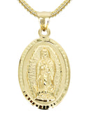 10K Yellow Gold Franco Chain & Virgin Mary Pendant | Appx. 15 Grams