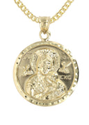 10K Yellow Gold Cuban Chain & Virgin Mary Pendant | Appx. 14.5 Grams