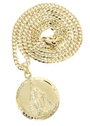 10K Yellow Gold Cuban Chain & Virgin Mary Pendant | Appx. 14.4 Grams