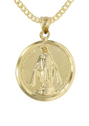 10K Yellow Gold Cuban Chain & Virgin Mary Pendant | Appx. 14.4 Grams