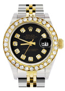 Womens Diamond Gold Rolex Watch | 1 Carat Bezel | 26Mm | Black Dial | Jubilee Band