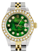 Womens Diamond Gold Rolex Watch | 1 Carat Bezel | 26Mm | Green Pearl Dial | Jubilee Band